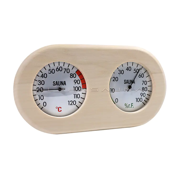 Poplar Oval Double Dial (Red Mark) Sauna Thermometer & Hygrometer