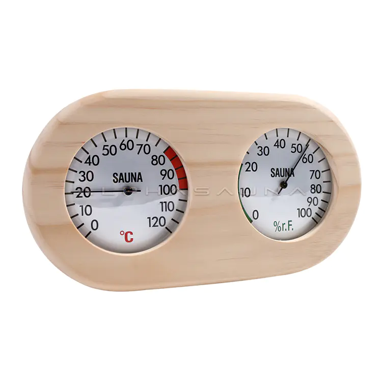Pine Oval Double Dial (Red Mark) Sauna Thermometer & Hygrometer