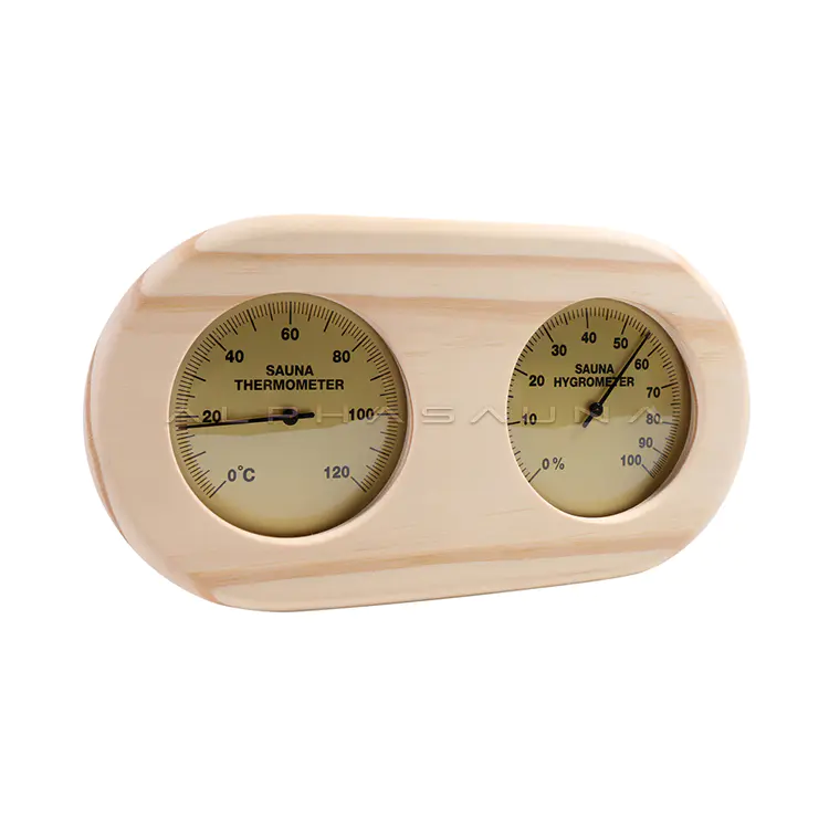Pine Oval (Gold) Dual Dial Sauna Thermometer & Hygrometer