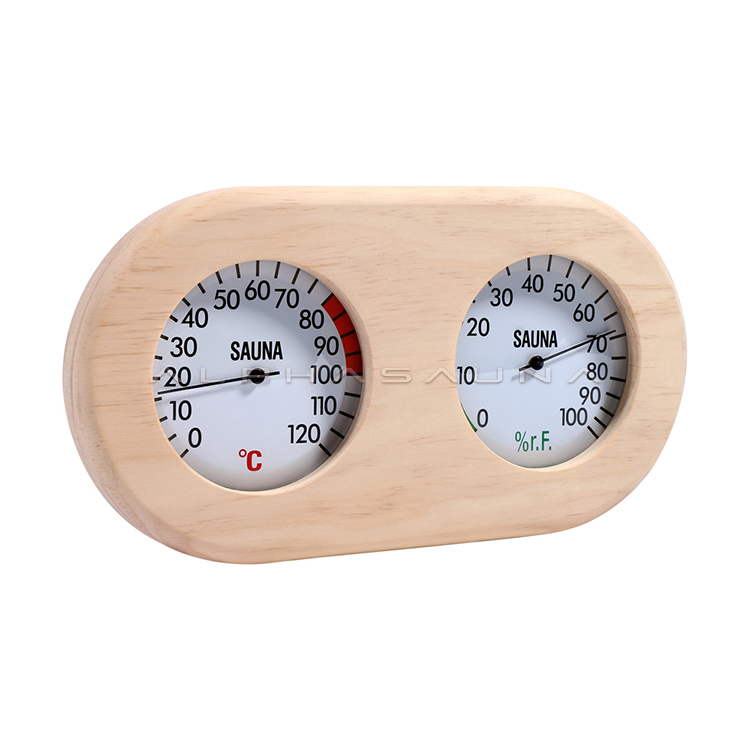 Pine Oval Double Dial (Red Mark) Sauna Thermometer & Hygrometer