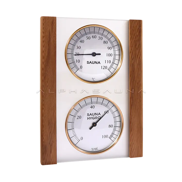 Acrylic Glass Plate Dual Watch Gold Edge Sauna Thermometer & Hygrometer (Cedar Case)