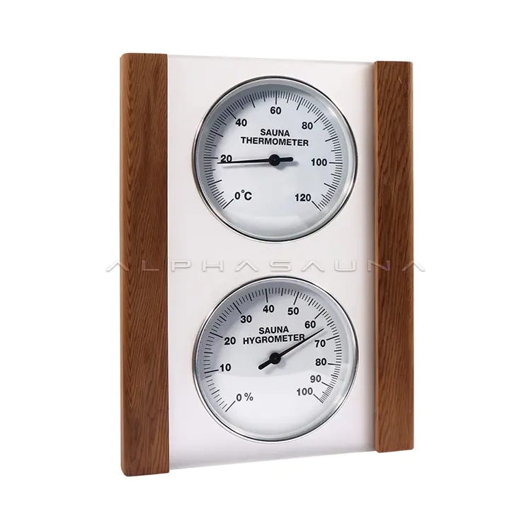 Acrylic Glass Plate Dual Dial White Side Sauna Thermometer & Hygrometer (Cedar Case)