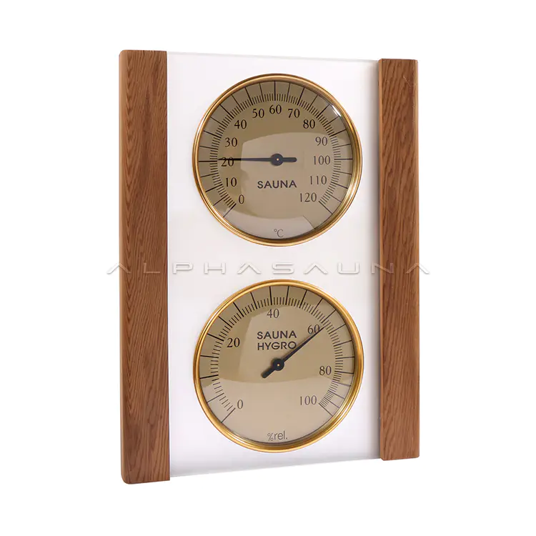 Acrylic Glass Plate Gold Dual Dial Sauna Thermometer & Hygrometer (Cedar Case)