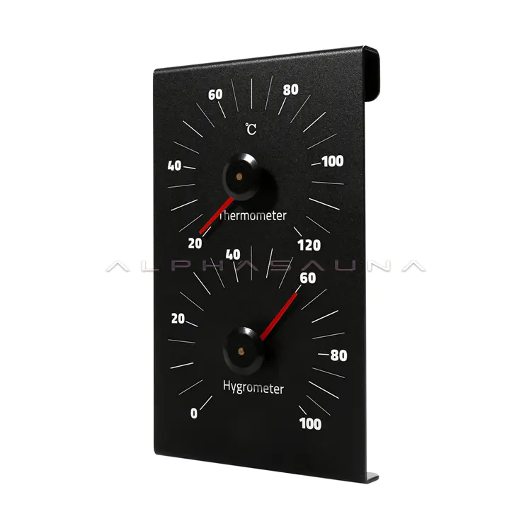 Black Aluminium Sauna Thermometer & Hygrometer (Black & Red Hands, Silver & White Hands)