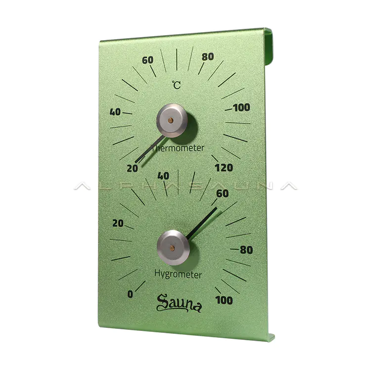 Light Green Aluminum Sauna Thermometer & Hygrometer (Black Hand, White Hand, Black Red Hand)