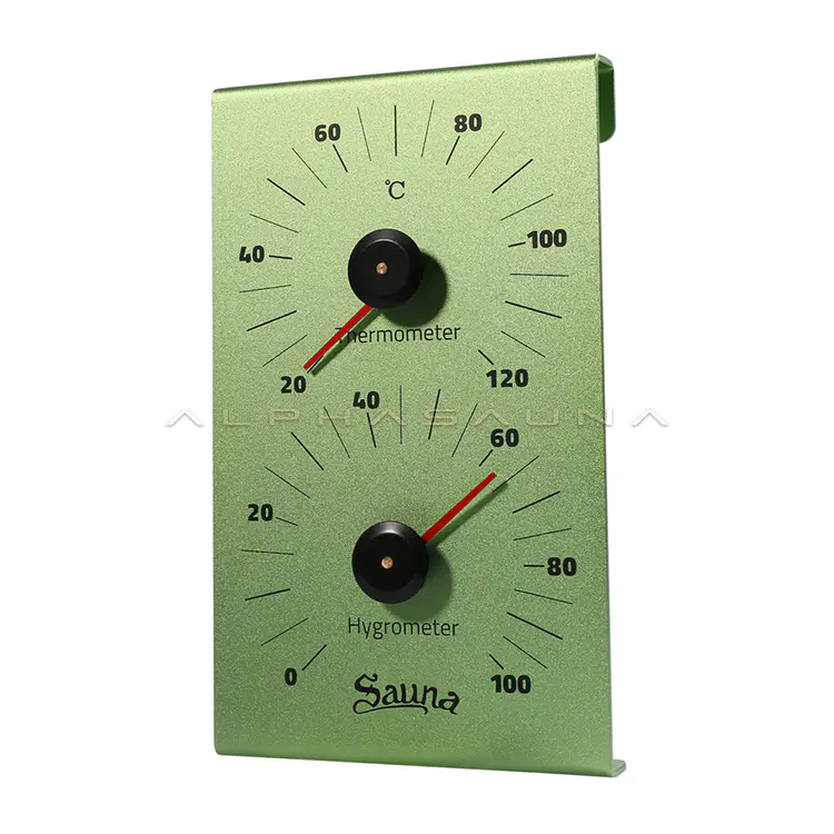Light Green Aluminum Sauna Thermometer & Hygrometer (Black Hand, White Hand, Black Red Hand)