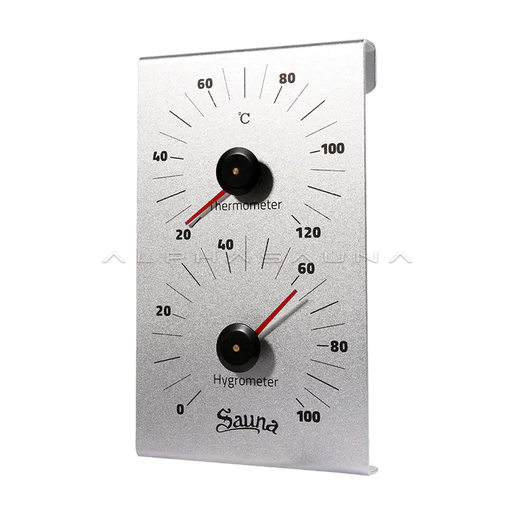 Silver Aluminum Sauna Thermometer & Hygrometer (Black & Red Hands, Silver & White Hands)