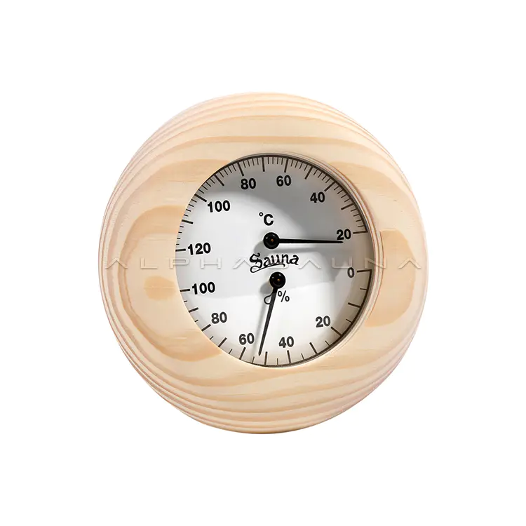 Single Dial Pine Round Sauna Thermometer & Hygrometer