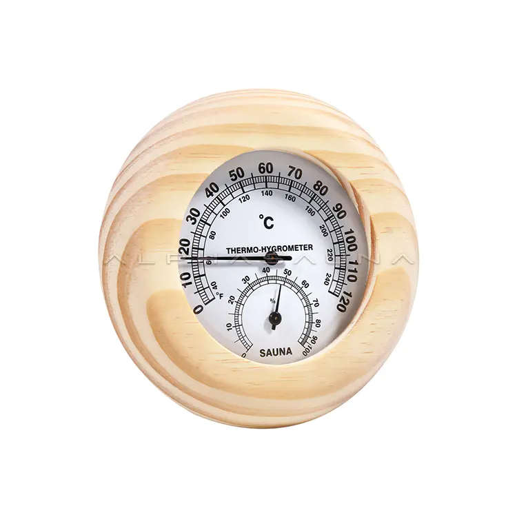 Pine Wood Round Sauna Thermometer & Hygrometer