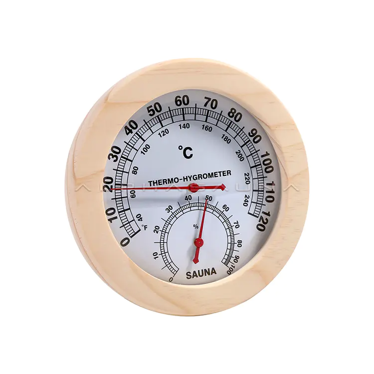 Round Red Pointer Sauna Thermometer & Hygrometer