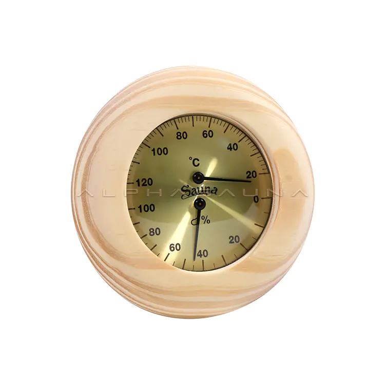 Pine Round Gold Dial Sauna Thermometer & Hygrometer