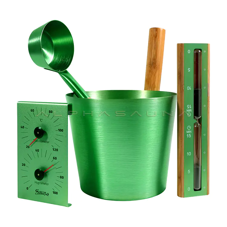 Sauna Accessories Green Aluminum Bucket Set