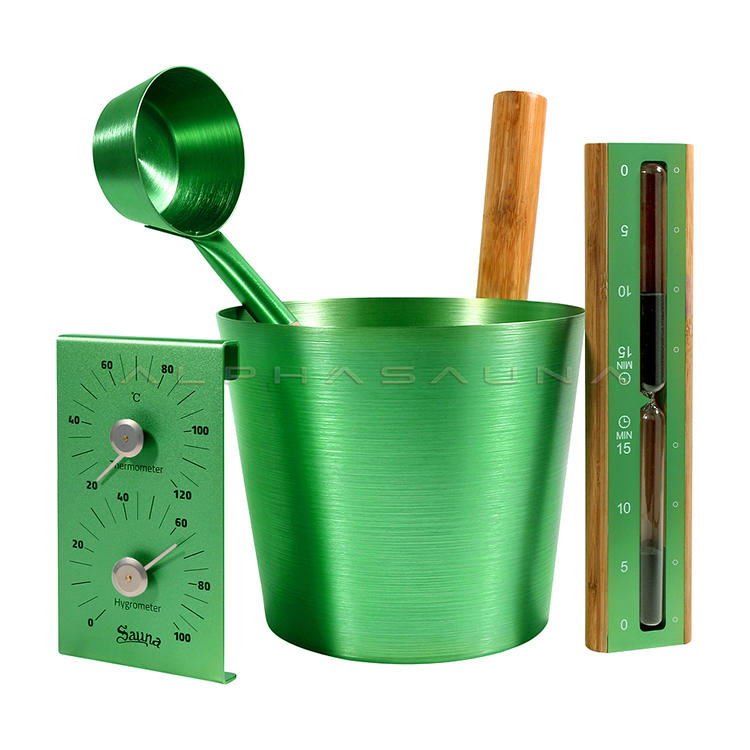 Sauna Accessories Green Aluminum Bucket Set