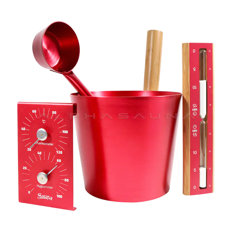 Sauna Accessories Red Aluminum Bucket Set
