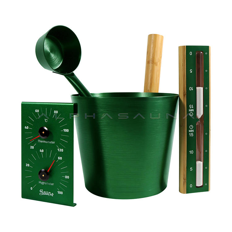 Sauna Accessories Dark Green Aluminum Bucket Set