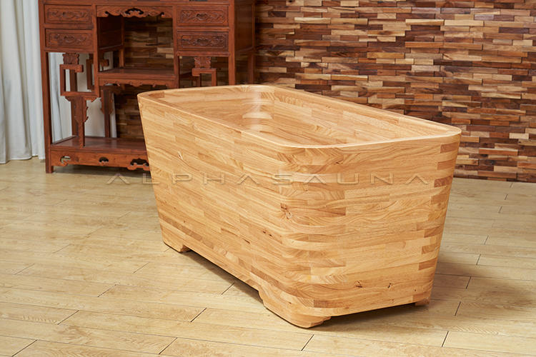Wooden Rectangular Deep Soaking Tub Freestanding Bathtub
