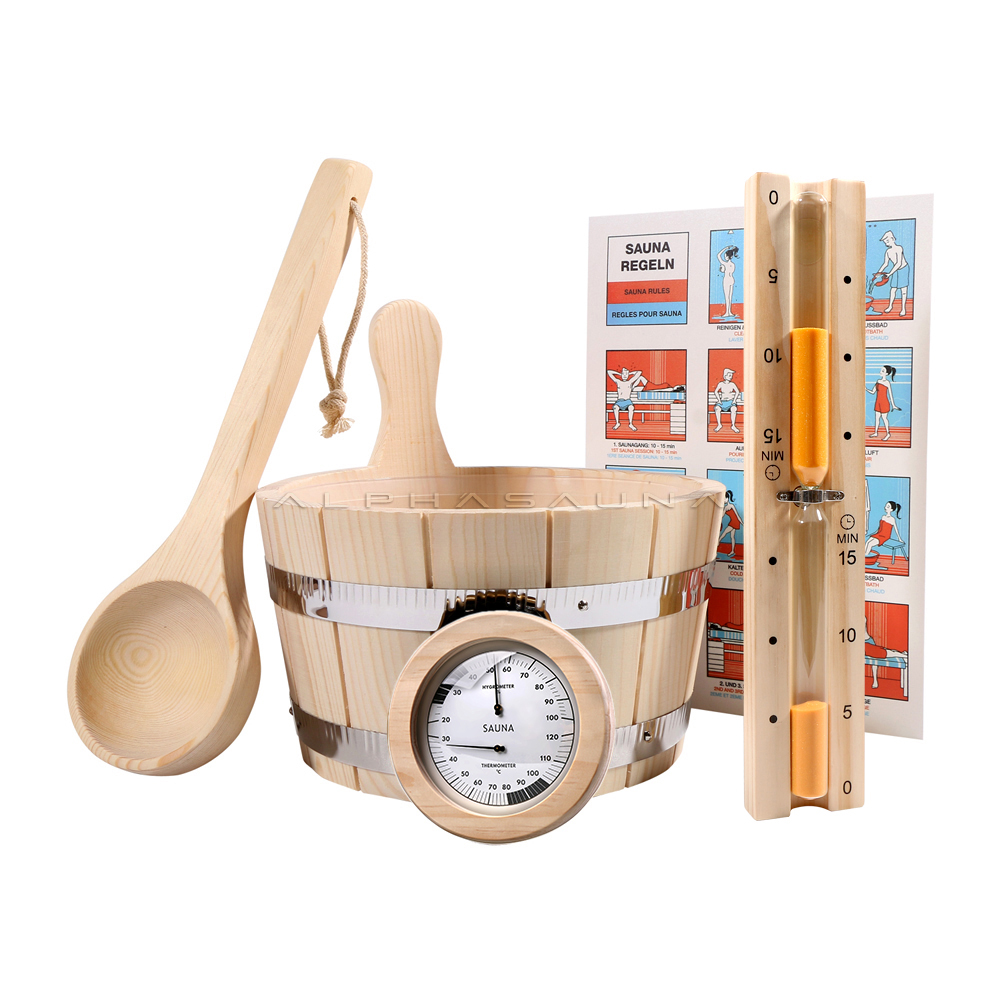 Infrared Sauna Accessories 4L Sauna Bucket With PE Plastic And Ladle,Hermometer &Hygrometer , Hourglass Timer