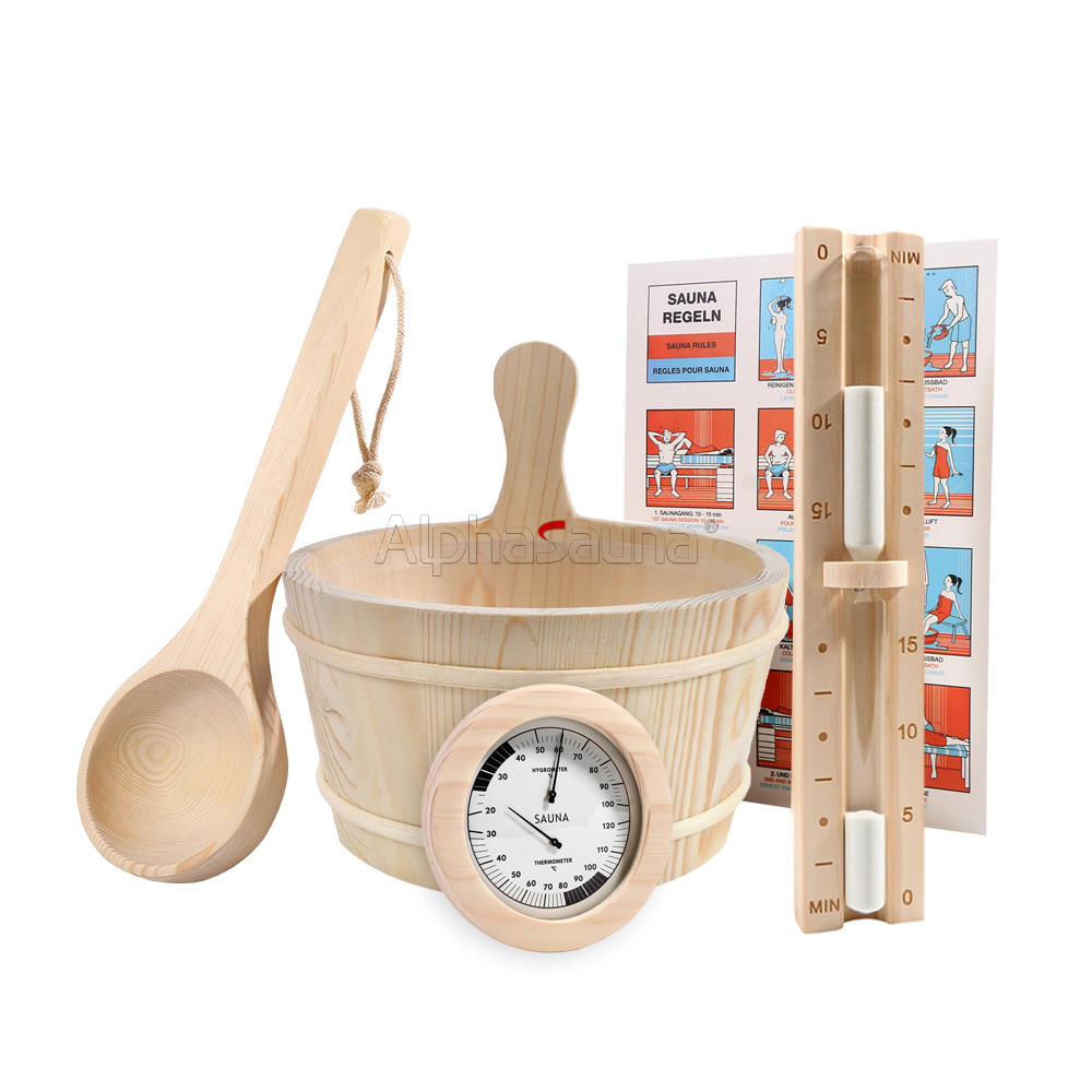 Sauna Accessories Amazon Wooden Sauna Kit Wooden hourglass Bucket Round Luxury thermometer Hygrometer