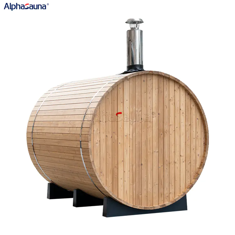 Heat Treated Pine Outdoor Drum Sauna with Wood Burning Stove - Alphasauna