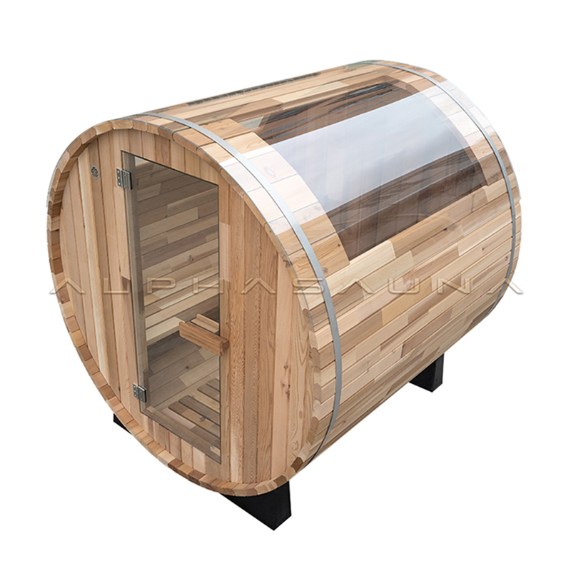 Alpha cedar barrel sauna with transparent top