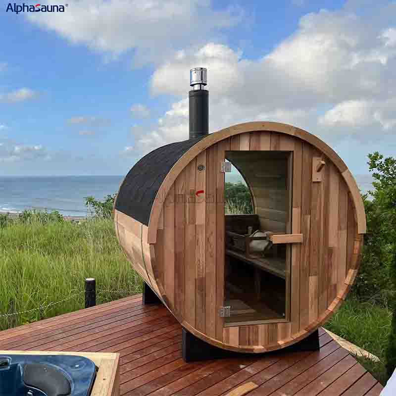 alphasauna_barrel_sauna_built-in_sauna_furnace_with_asphalt_tiles_customer_feedback_picture