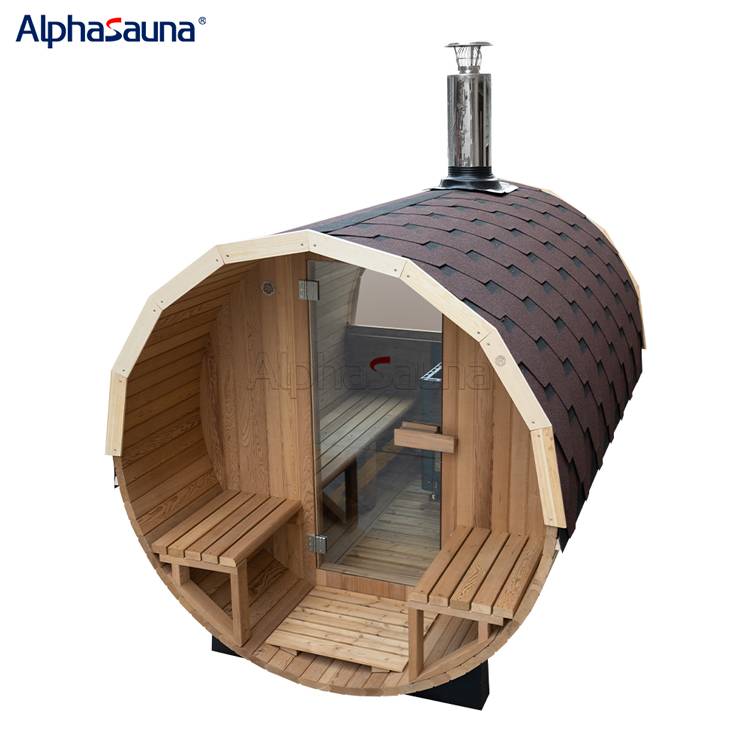 hemlock_outdoor_barrel_sauna_wood_stove_+_asphalt_tiles-alphasauna（4）