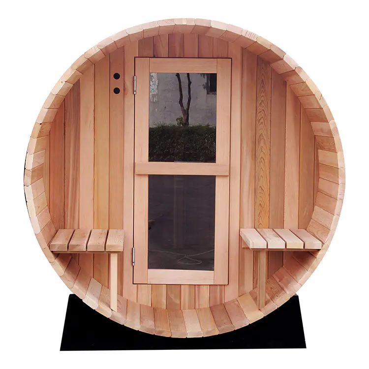 Outdoor Barrel Sauna Room, Round Shape  With Harvia Electrical Heater 4-6 Person Western Red Cedar
