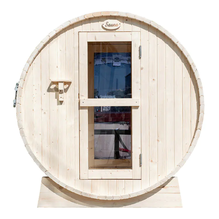 Round Barrel Sauna Room With Harvia Electrical Heater 8 Person Pine
