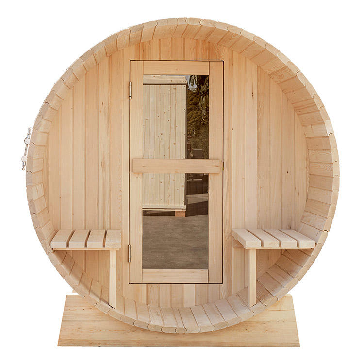 Barrel Outdoor Sauna With Harvia Electrical Heater 4-6 Person Hemlock
