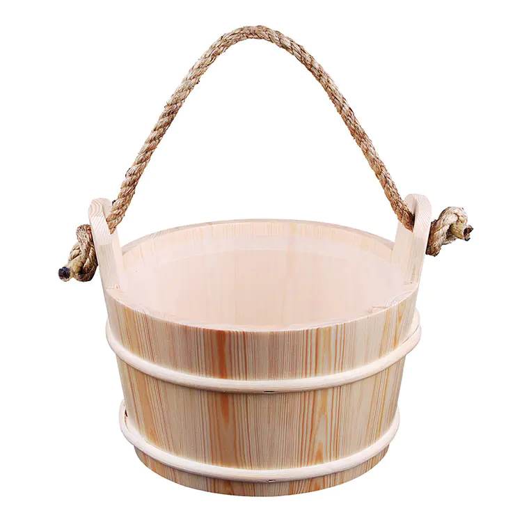 Sauna Bucket And Ladle 5L With Plastic  Linner, Strong Rope Handle