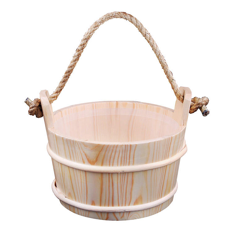 Sauna Pail And Ladle 6L Rope Handle Red Cedar/ Aspen/ Pine With Plastic Liner