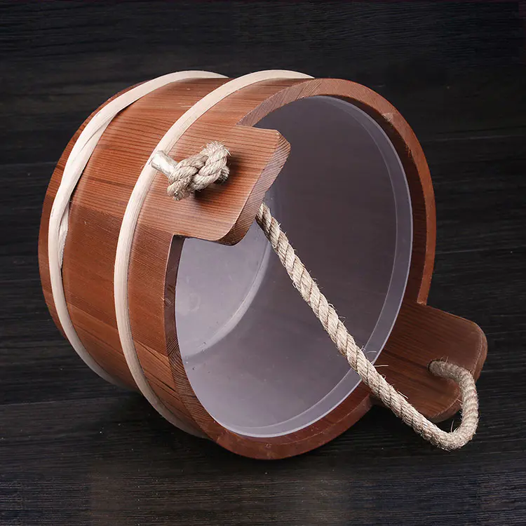 Rope Sauna Pail And Ladle 6L Red Cedar/Spruce/ Aspen With Plastic Linner