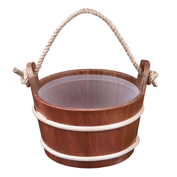 Rope Sauna Pail And Ladle 6L Red Cedar/Spruce/ Aspen With Plastic Linner