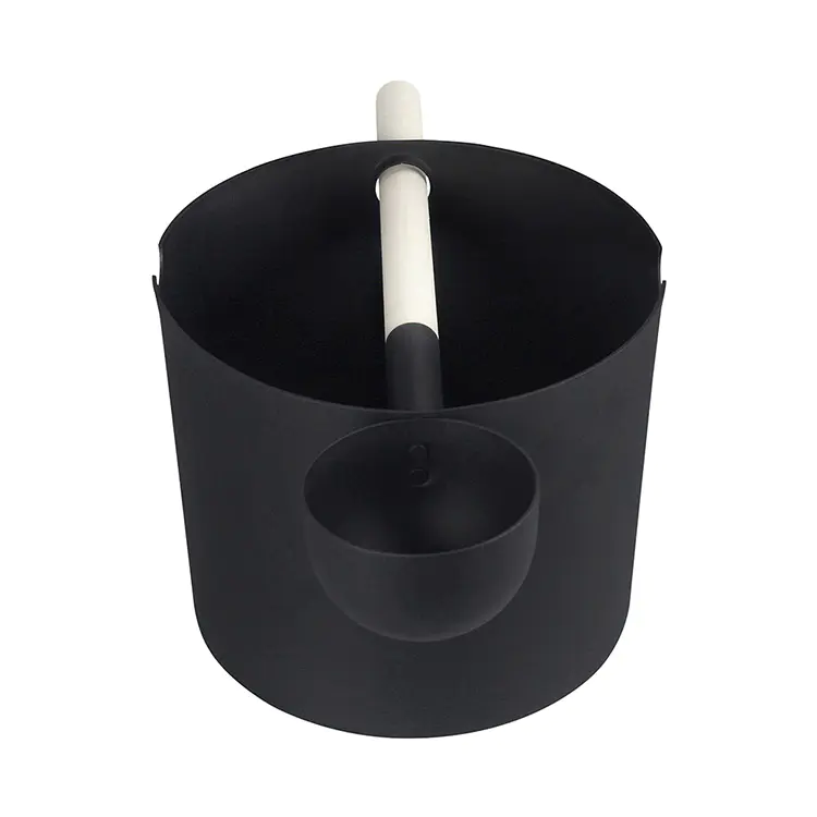 Aluminium Sauna Bucket & Ladle 5L Black/White/ With Bamboo Handle Set