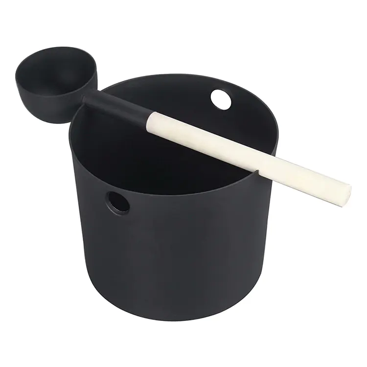 Aluminium Sauna Bucket & Ladle With Aspen Handle Set. 5L Aluminium Black/White