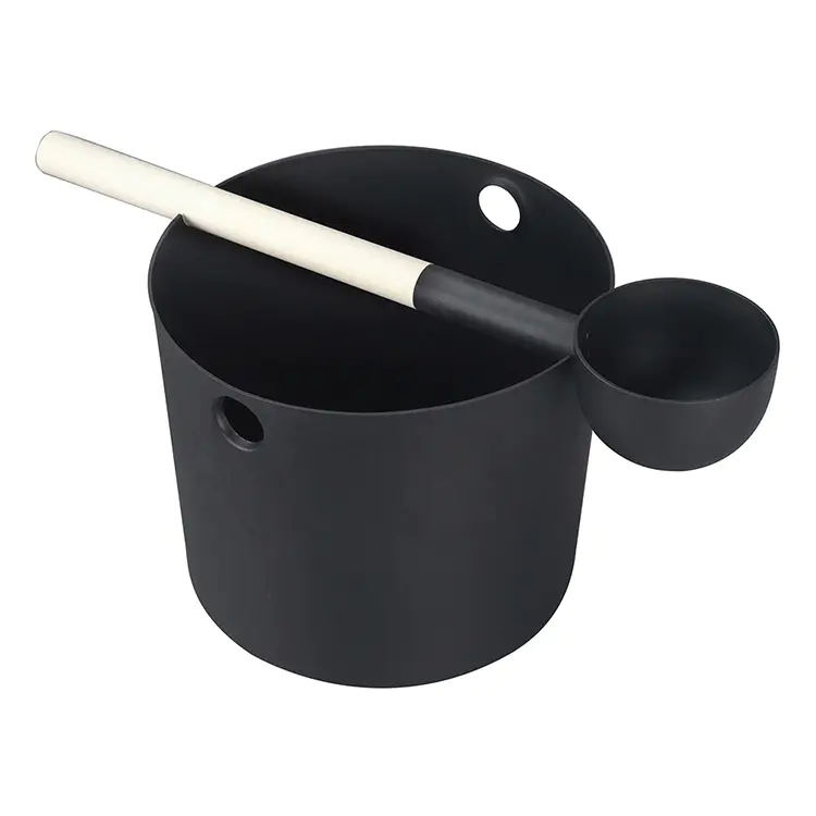 Aluminium Sauna Bucket & Ladle With Aspen Handle Set. 5L Aluminium Black/White