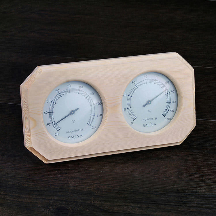 1.Sauna Thermometer Hygrometer Oblong Shape Finnish White Pine Dial Golden Instrument