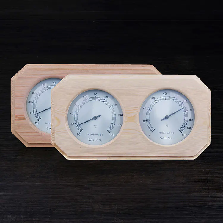 1.Sauna Thermometer Hygrometer Oblong Shape Finnish White Pine Dial Golden Instrument