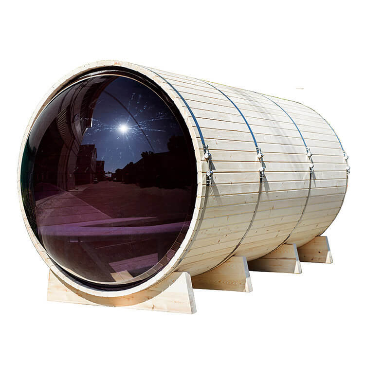 Outdoor Barrel Sauna with Panoramic View 7-8 Person, Front Porch Canopy, 9 kW, ce-certified, Heater