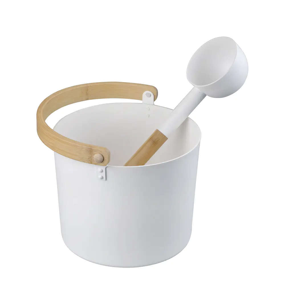 Alphasauna White Painting Aluminume Bucket And Ladle