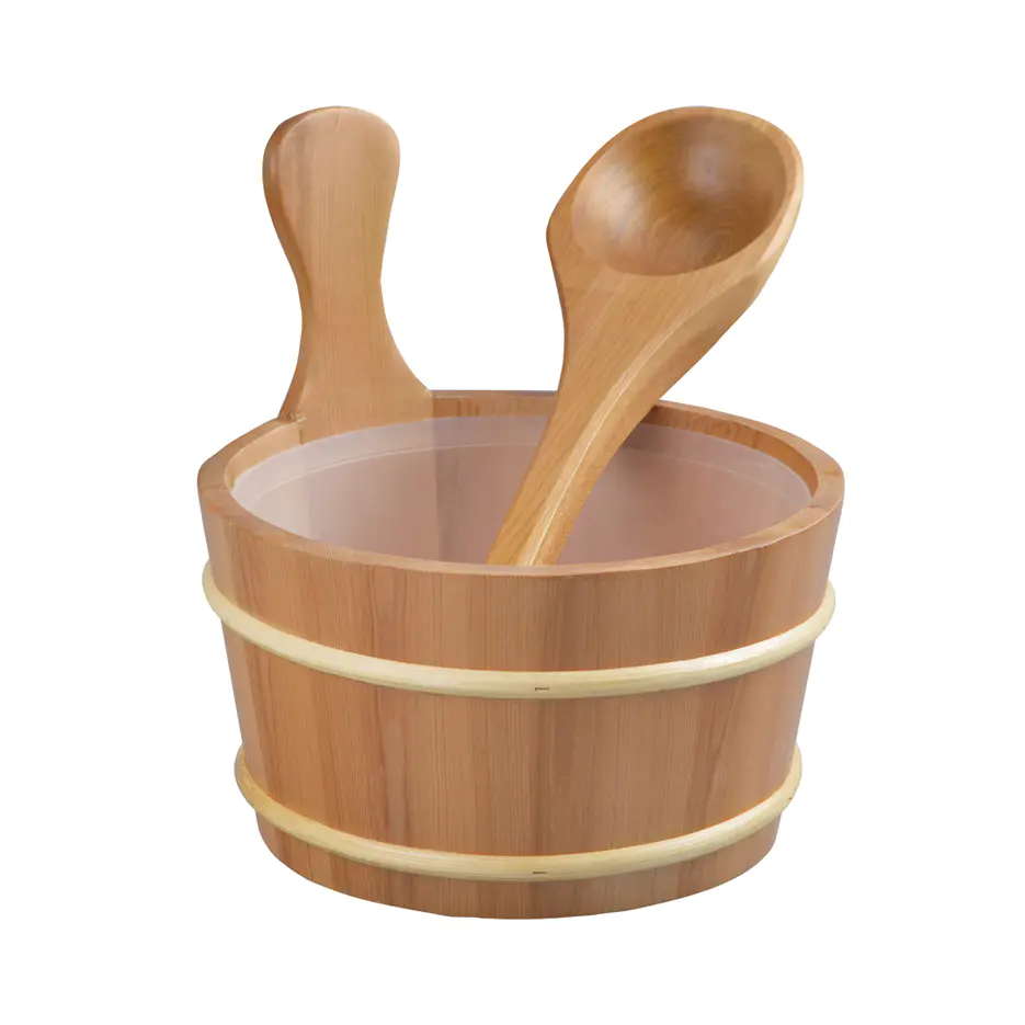 Rope Sauna Pail And Ladle 5L Red Cedar/Spruce/Aspen With Plastic Linner